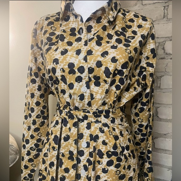 Tulip Shira Button Front Shirt Dress, Yellow & Blue Sz Med, Leopard Print - Picture 4 of 16